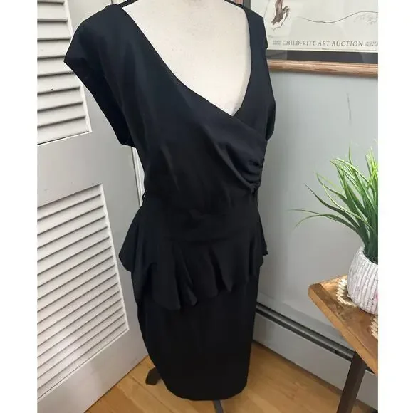 TORRID Womens Dress Black Faux Wrap Peplum Cocktail Coquette Workwear Stretch 20 - Picture 4 of 11